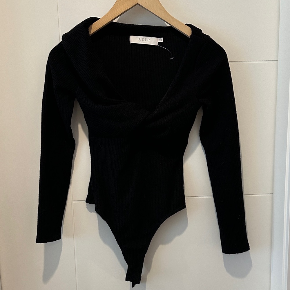 Astr Black Ribbed Long Sleeve Bodysuit